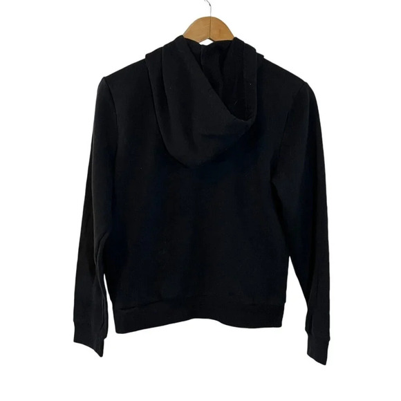 Vicorias Secret PINK Black Hooded Pullover Sweatshirt Front Logo Drawstrings Top - Picture 2 of 4